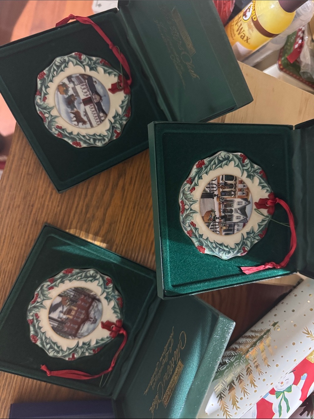 Lenox Green and Red Holiday Porcelain Village Ornament Trio
All 3 included.